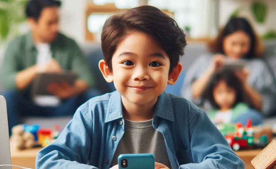 Ilustrasi anak-anak dan gadget (foto: Generate AI)